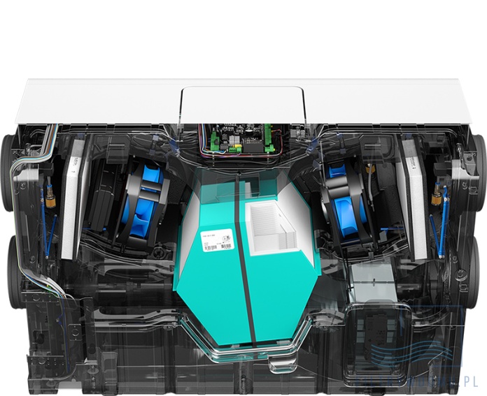 Wymiennik entalpiczny i wentylatory EC w rekuperatorze AirPack4 300h Enthalpy